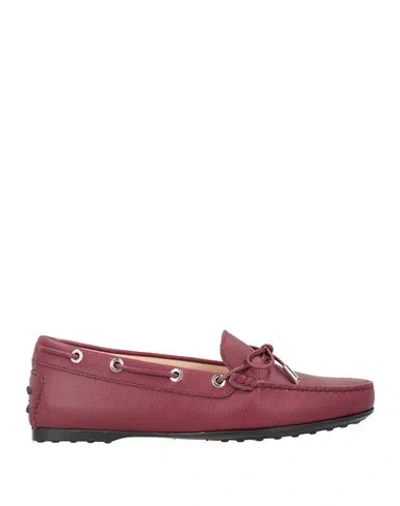Tod's Woman Loafers Burgundy Size 8 Leather In Red