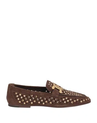 Tod's Woman Loafers Chocolate Brown Size 8.5 Leather In Black