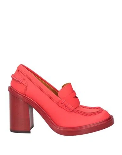 Tod's Woman Loafers Coral Size 7.5 Soft Leather In Red