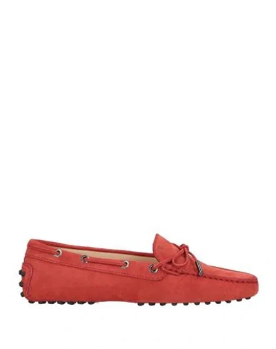 Tod's Woman Loafers Coral Size 8 Leather In Red