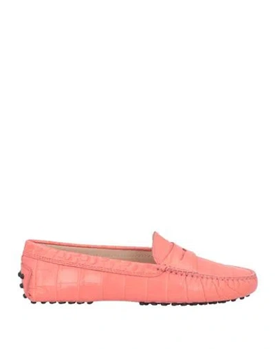 Tod's Woman Loafers Coral Size 8 Leather In Black