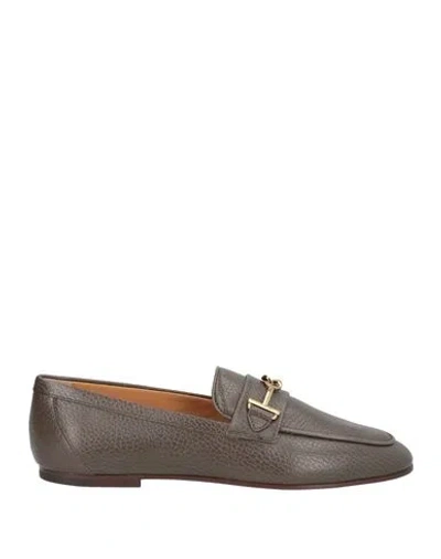Tod's Woman Loafers Dark Brown Size 7 Leather In Gray