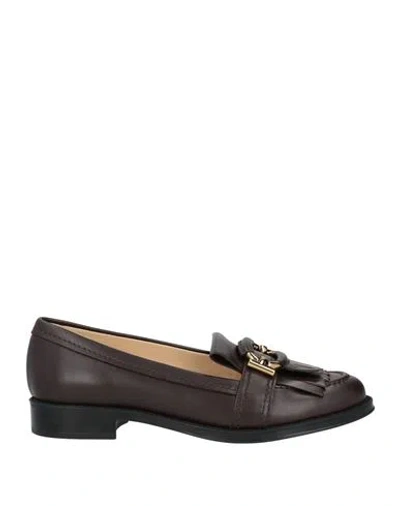 Tod's Woman Loafers Dark Brown Size 8 Leather