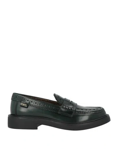 Tod's Woman Loafers Dark Green Size 7.5 Leather