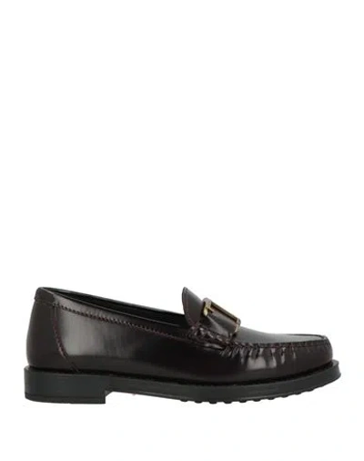 Tod's Woman Loafers Dark Purple Size 5 Leather In Brown