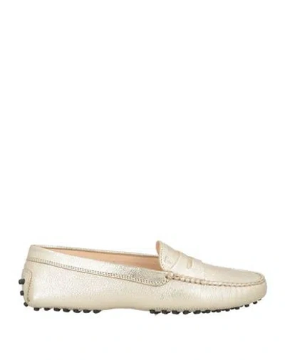 Tod's Woman Loafers Gold Size 5 Leather In Neutral