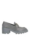 Tod's Woman Loafers Grey Size 7.5 Leather In Grey