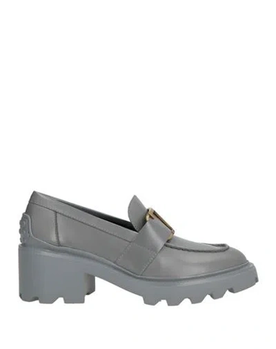 Tod's Woman Loafers Grey Size 7.5 Leather
