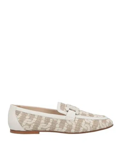 Tod's Woman Loafers Ivory Size 6 Textile Fibers, Leather In White