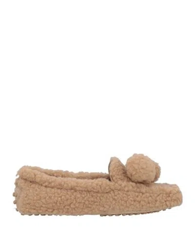 Tod's Woman Loafers Khaki Size 8 Leather In Beige