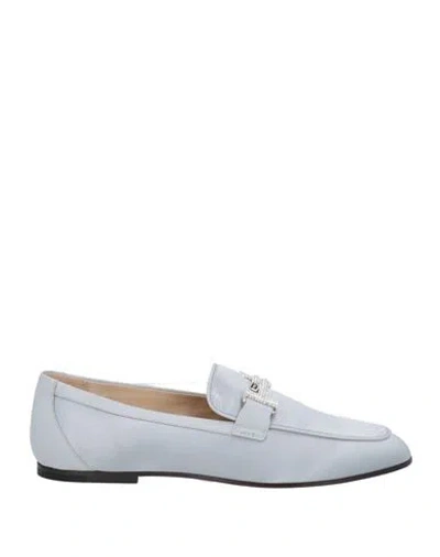 Tod's Woman Loafers Light Blue Size 10.5 Soft Leather, Textile Fibers