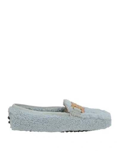 Tod's Woman Loafers Light Blue Size 7.5 Lambskin, Shearling