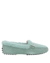 Tod's Woman Loafers Light Green Size 6.5 Leather, Shearling