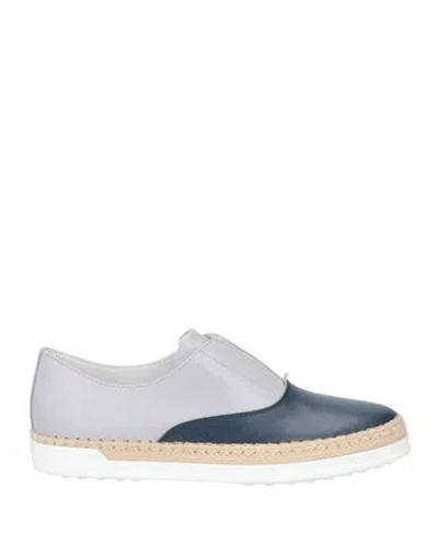 Tod's Woman Loafers Light Grey Size 4.5 Leather, Natural Raffia In Gray