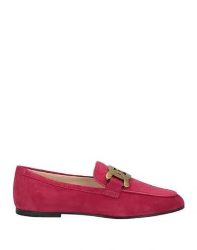 Tod's Woman Loafers Magenta Size 5 Lambskin In Pink
