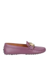 Tod's Woman Loafers Mauve Size 9 Leather In Purple