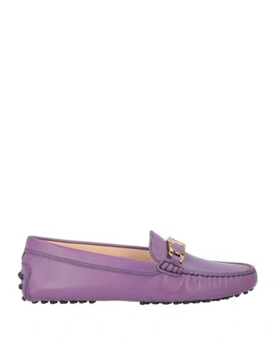 Tod's Woman Loafers Mauve Size 5 Soft Leather In Purple