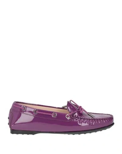 Tod's Woman Loafers Mauve Size 6 Leather In Purple