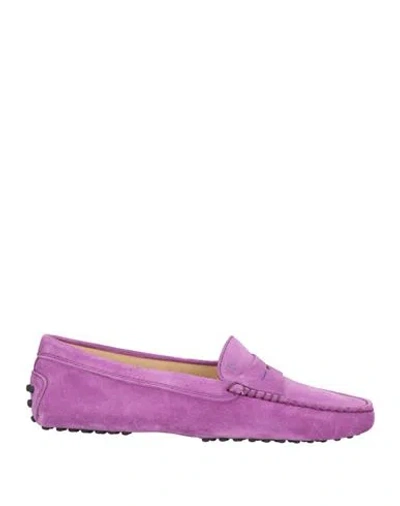 Tod's Woman Loafers Mauve Size 7 Leather In Purple
