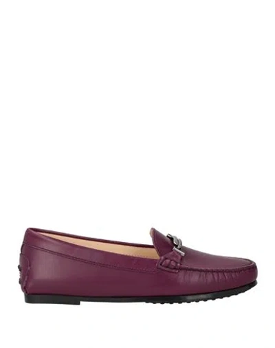 TOD'S TOD'S WOMAN LOAFERS MAUVE SIZE 8 LEATHER