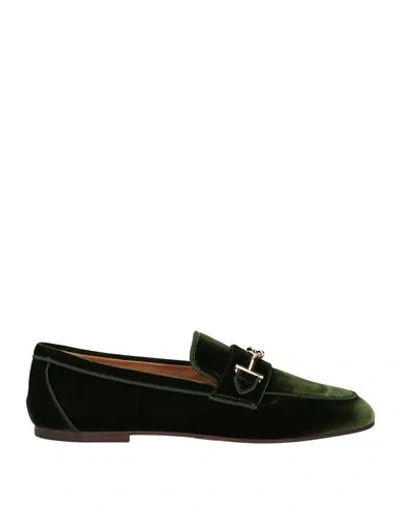 TOD'S TOD'S WOMAN LOAFERS MILITARY GREEN SIZE 7.5 TEXTILE FIBERS