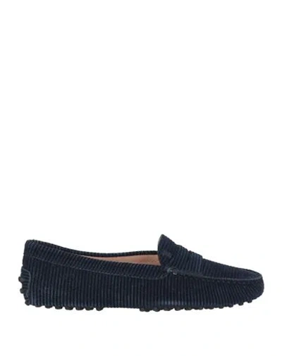 Tod's Woman Loafers Navy Size 6 Leather, Textile Fibers In Navy Blue
