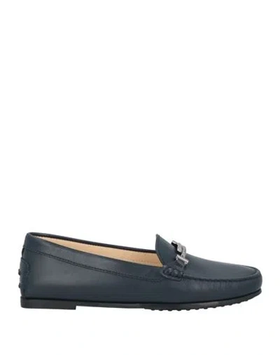 Tod's Woman Loafers Navy Size 7.5 Leather In Navy Blue
