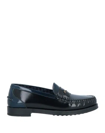 Tod's Woman Loafers Navy Blue Size 8 Soft Leather, Textile Fibers