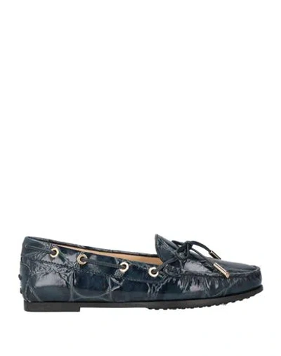 Tod's Woman Loafers Navy Size 6 Leather In Blue