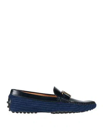 Tod's Woman Loafers Navy Size 7.5 Textile Fibers, Leather