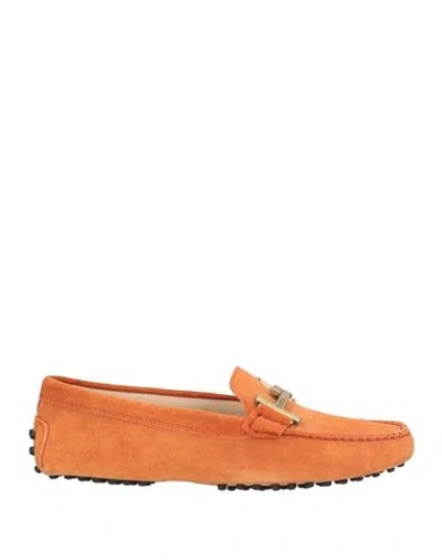 Tod's Woman Loafers Orange Size 6 Leather In Brown