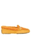 Tod's Woman Loafers Orange Size 7 Leather, Shearling
