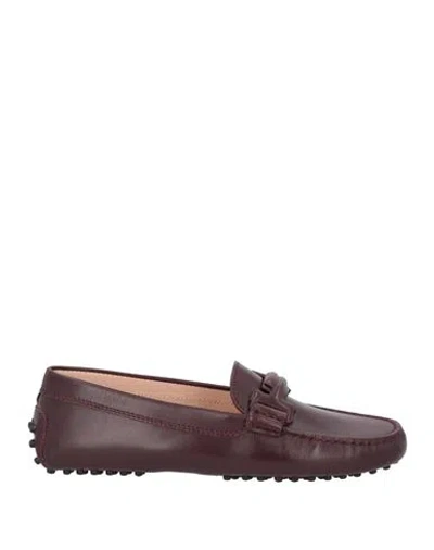 Tod's Woman Loafers Plum Size 6.5 Leather In Purple