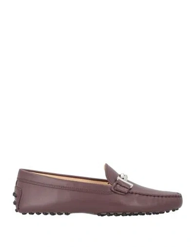 Tod's Woman Loafers Plum Size 5 Leather In Purple