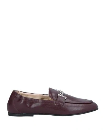 Tod's Woman Loafers Burgundy Size 7.5 Soft Leather In Red