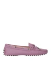Tod's Woman Loafers Purple Size 7.5 Leather