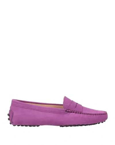 TOD'S TOD'S WOMAN LOAFERS PURPLE SIZE 7.5 LEATHER