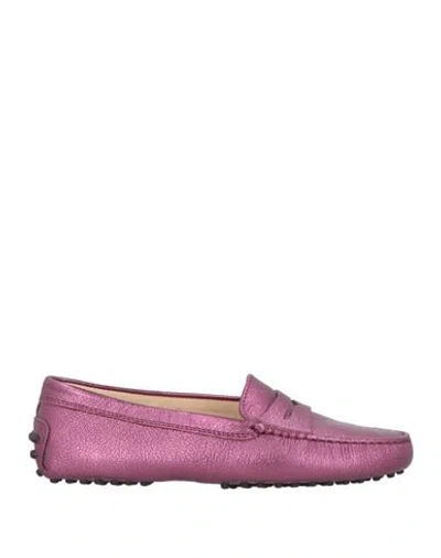 Tod's Woman Loafers Purple Size 8 Leather
