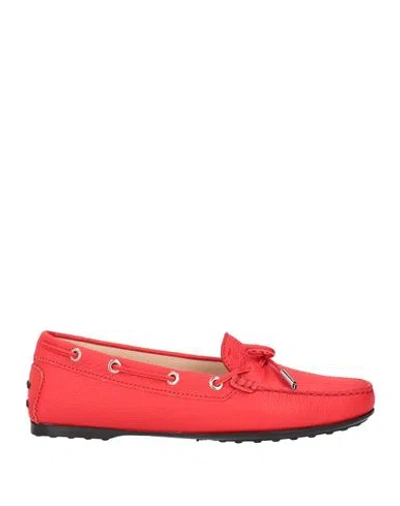 Tod's Woman Loafers Red Size 6.5 Leather