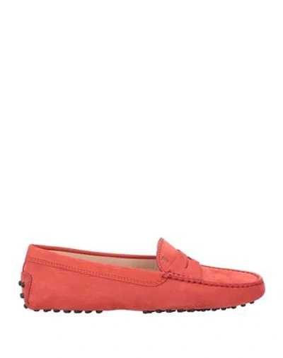 Tod's Woman Loafers Red Size 8 Leather In Orange