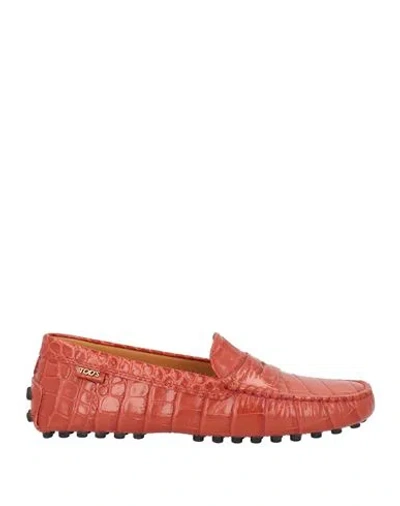 Tod's Woman Loafers Rust Size 8 Leather In Red