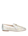 Tod's Woman Loafers Silver Size 7 Leather In Silver