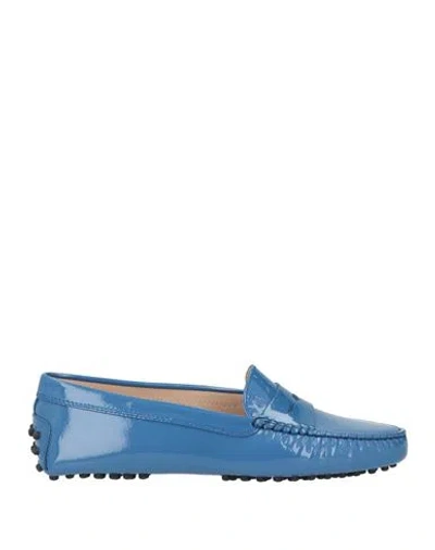 Tod's Woman Loafers Slate Blue Size 6 Leather