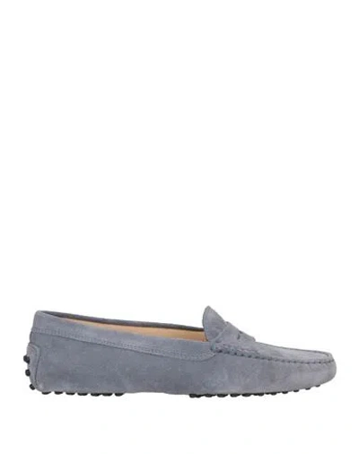 Tod's Woman Loafers Slate Blue Size 7 Leather