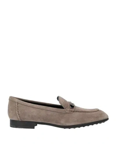 Tod's Woman Loafers Taupe Size 6.5 Leather In Gray