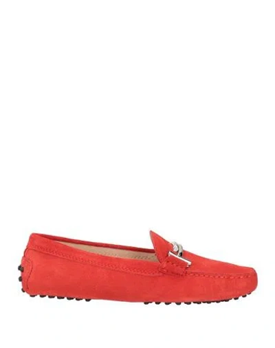 Tod's Woman Loafers Tomato Red Size 7.5 Soft Leather