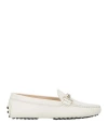 Tod's White Lime Calfskin Driving Loafer With Low Heel In White