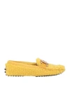 Tod's Woman Loafers Yellow Size 7.5 Lambskin, Shearling