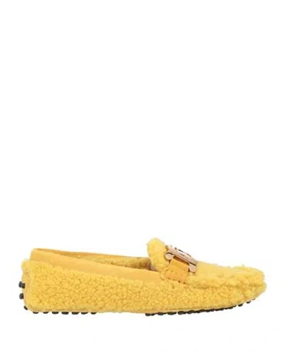 Tod's Woman Loafers Yellow Size 7.5 Lambskin, Shearling