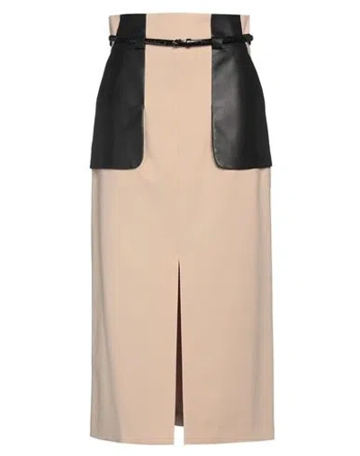 Tod's Woman Midi Skirt Beige Size 6 Polyester, Virgin Wool, Elastane, Lambskin, Cow Leather
